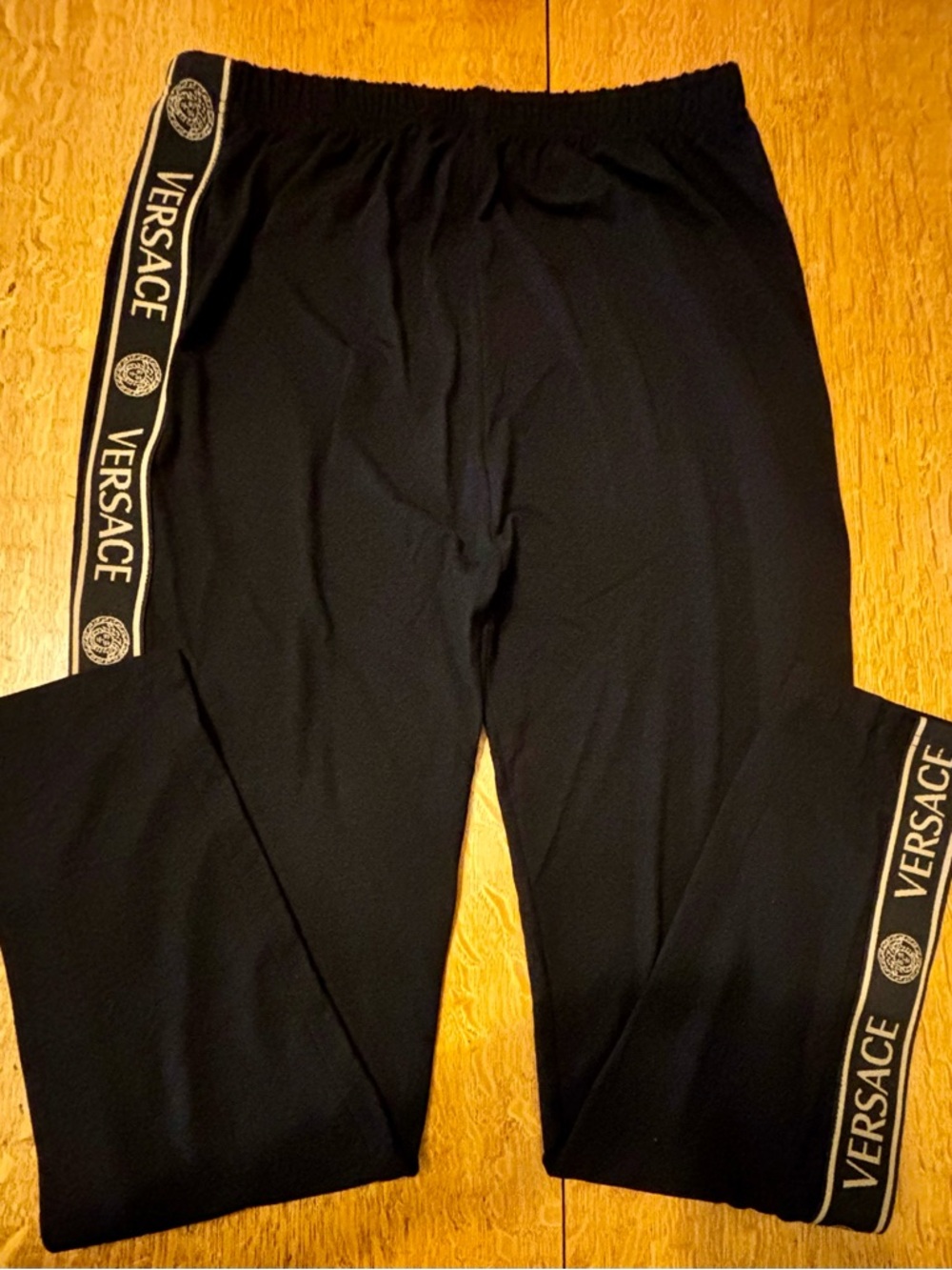 Versace Black Logo-Trim Wide Leg Pants